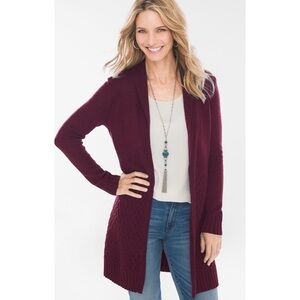 CHICO’S 3 Cardigan Cable Knit Stitch Purple Cotton Sweater XL